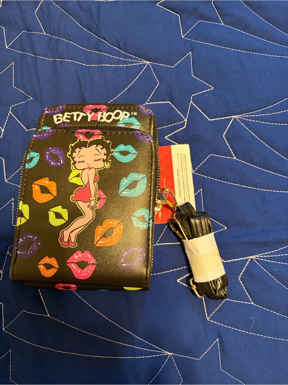 Betty Boop Black Crossbody Bag Colorful Lips Design NWT